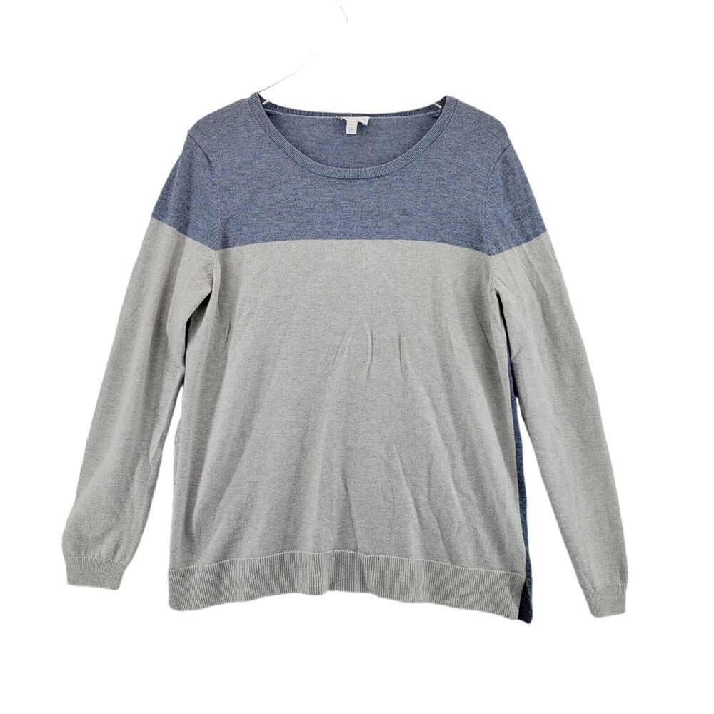 The White Company Merino Wool Cotton Colorblock Sweater Size 10 Medium Blue Gray
